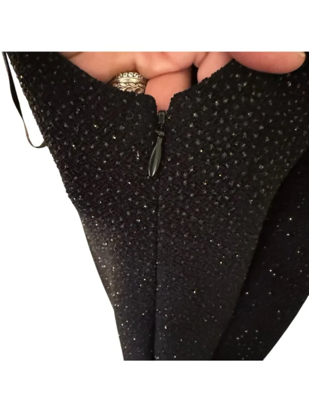 Maxi Halter Dress Women's 10 Black White Sparkly Stretchy Cruella Vintage - Picture 8 of 16